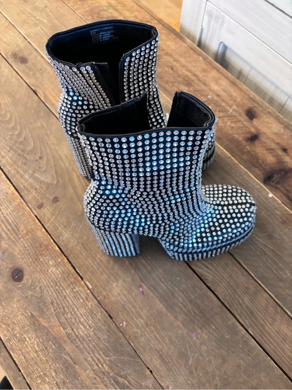 Steve Madden Black Rhinestone Platform Ankle Boots